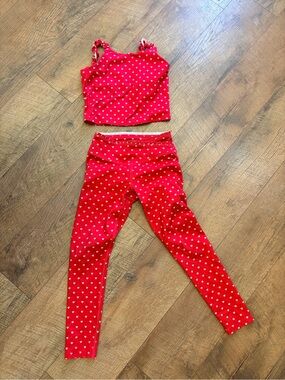 Girls Red Heart Print Leggings & tank